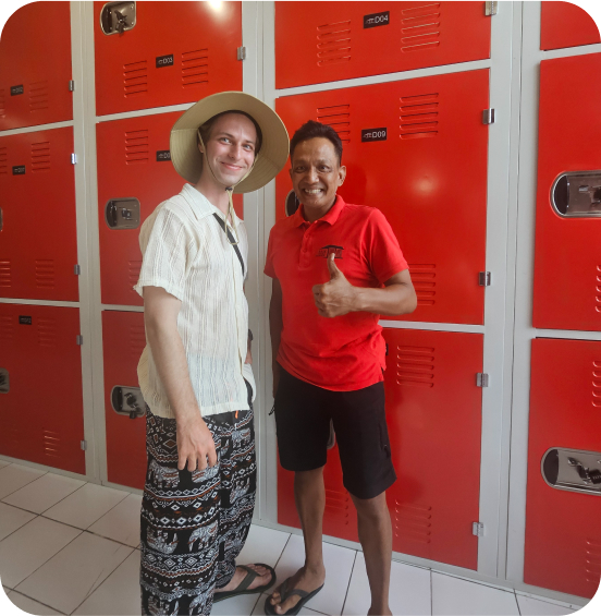 team member posing with a client
